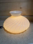 VINTAGE 12" WHITE MILK GLASS SWIRL DESIGN HURRICANE GWTW LAMP SHADE 10” FITTER