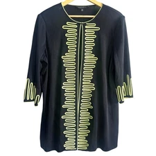 Ming Wang XL Black Lime Green Open Front Jacket Top w/ Hook Closure