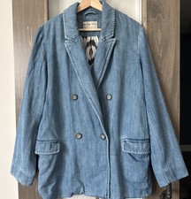 We The Free People Adriana Denim Blazer Womens S Pockets Lined Southwestern