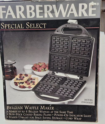 Farberware Belgian Waffle Maker 4-Slice Stainless w/ Locking Lid Works FSWM400