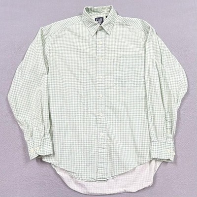 Vintage Gap Shirt Mens Medium Green Check Long Sleeve Button Pocket Gingham