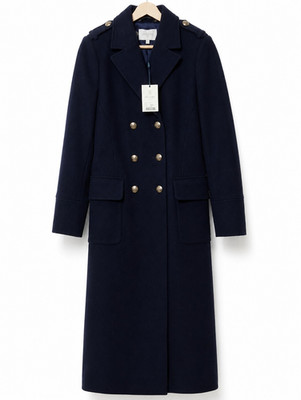 Hobbs London Bianca Maxi Coat Damen Mantel Navy Wolle lang Knopf Taschen Gr. 34
