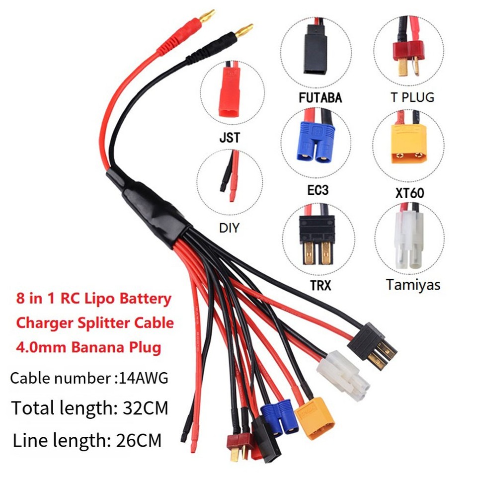 Eight in RC Lipo Battery Splitter Cable Adapter Connector 4.0mm ...
