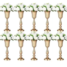 10Pcs Gold Vase Centerpiece Table Decorations - Metal Tabletop Flower Stand, ...