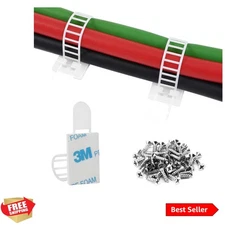 Adhesive Cable Management Clips, 100Pcs Adjustable Nylon Cable Strap Ties Wir...