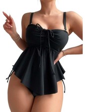 Womens 2025 Piece Bathing Suits Halter Bandeau Self-Tied Tankini Set Swim Top...