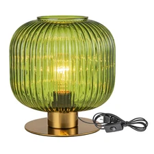 Glass Globe Table Lamp, Mid Century Modern Green Table Lamp, Vintage Gold Bed...