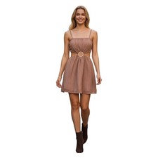 Faithfull the Brand Linen Mini Dress M Brown O-Ring Cutout NWOT $199 Coastal