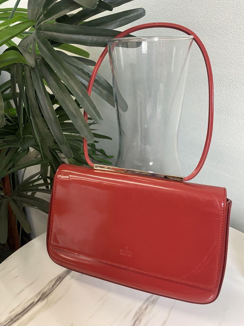 Gucci Enamel Handbag Shoulder Bag Red Women Authentic Used From JAPAN