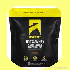 Ascent 100% Whey, Native Whey Protein Blend, Chocolate 4.25 lbs Exp:10/16/2026