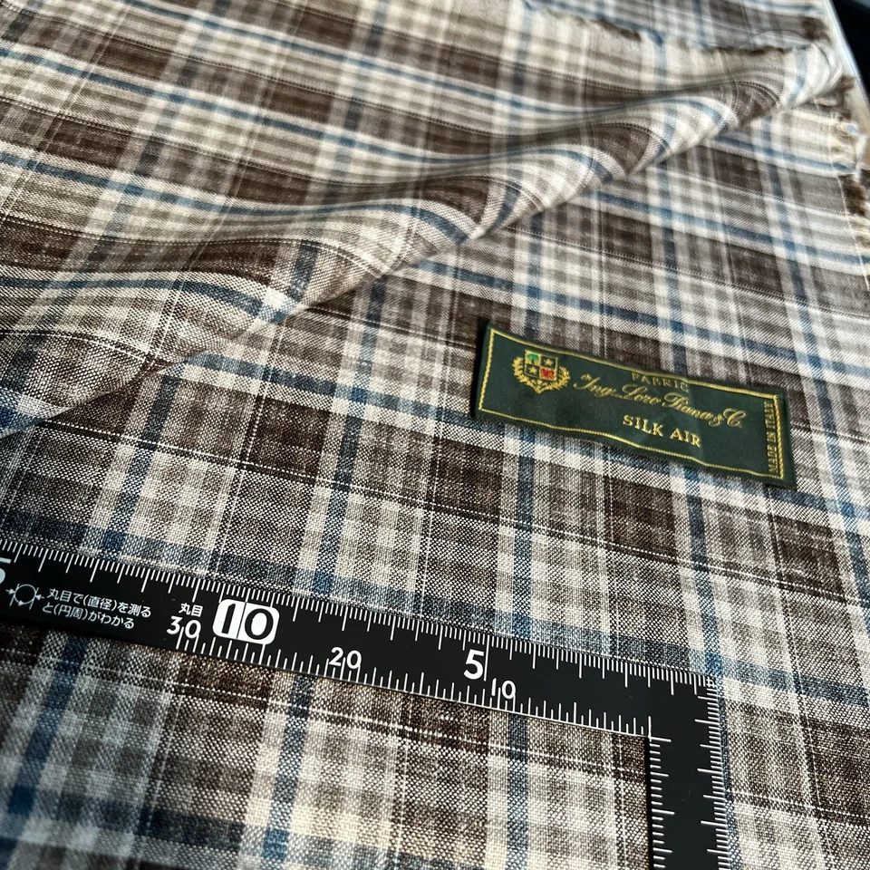 Loro Piana SILK AIR Jacketing Fabric 2.20m - Wool Silk Linen - Brown Blue Plaid - Image 2 of 4