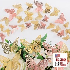 144 Pcs Butterfly Wall Decor, 3 Styles 3 Sizes 3D Butterfly, Gold and Rose Gold