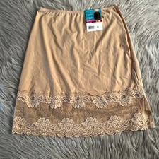 Vanity Fair Radiant Collection Half Slip Women Size Small 18" Brown Floral Lace