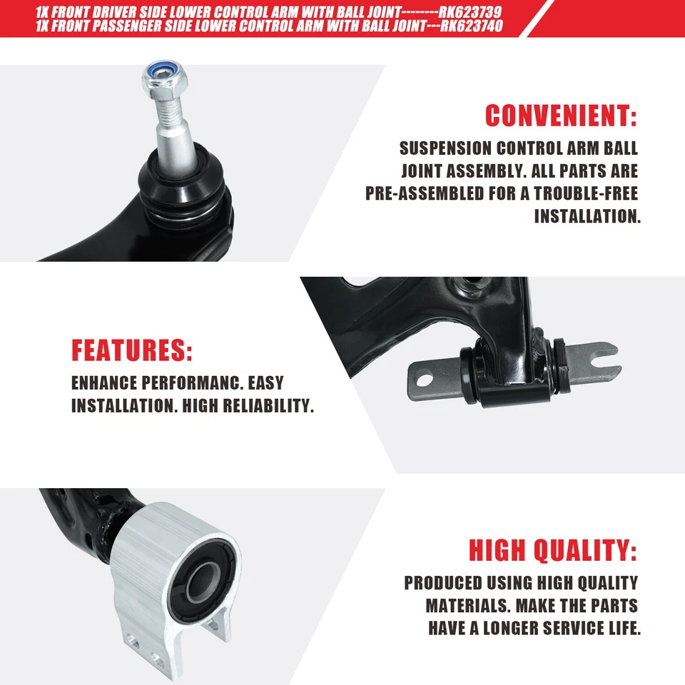 Brazos de control inferiores delanteros 2 piezas con rótula para GMC Acadia Cadillac XT5 2017-23 Foto 4 de 4