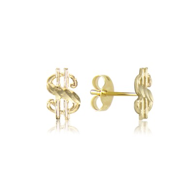 10K massive Gelbgold Dollarzeichen Ohrstecker - $ Geld Durchmesserschliff Damen Herren