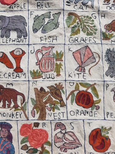 Vintage Handgewebt Traditionell Kashmiri Alphabet Kelim Teppich Carpet 87x60 cm - Bild 8 von 13
