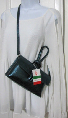 New Wm. Cadenza Italy Genuine Leather Clutch Purse Attachable-X-Body-Strap Green