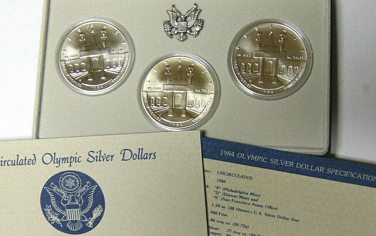 1984 US Olympic Silver Dollar Set 1984-P 1984-D 1984-S 90% Silve