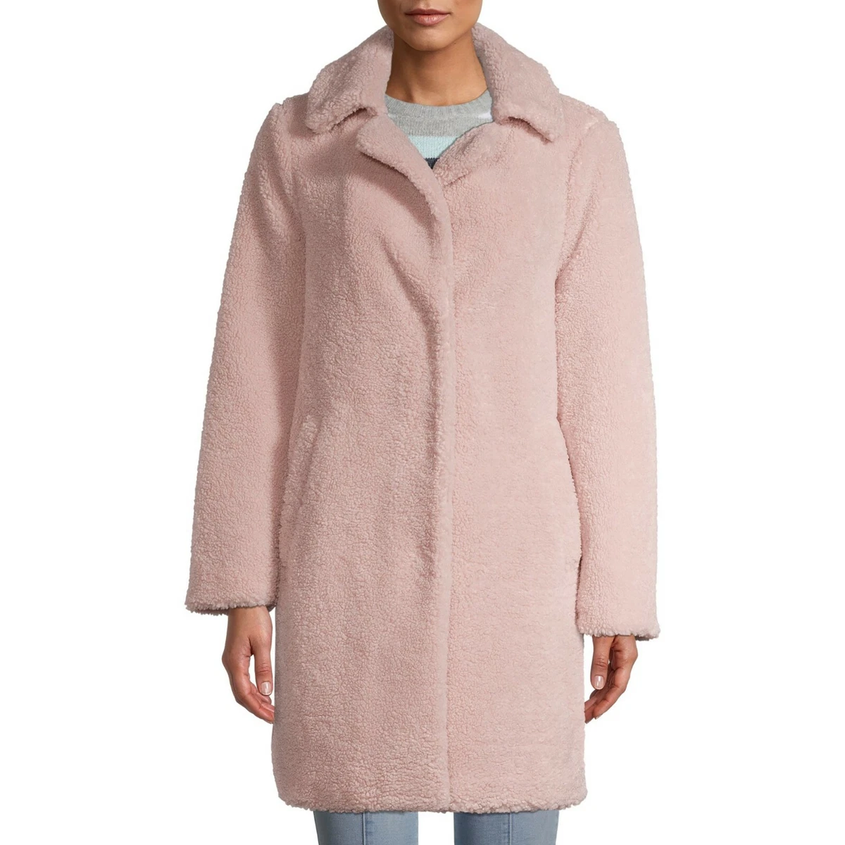 Time and Tru Women's Long Teddy Bear Faux Sherpa Coat 