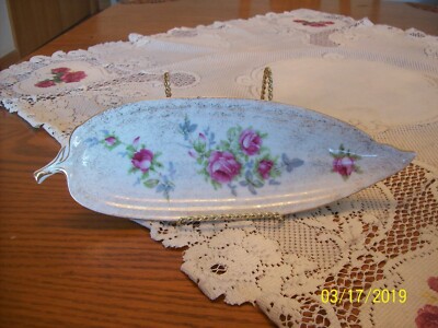 Norcrest Dresden Rose Vtg Porcelain China Long Celery Leaf Condiment Platter