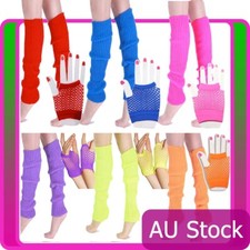 Womens Legwarmers Gloves leg warmers Knitted Neon Dance 80s Party Costume 1980s