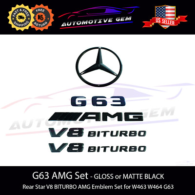 G63 AMG V8 BITURBO Rear Star Emblem Black Badge Combo Set for Mercedes W463 W464