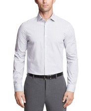 Calvin Klein Wrinkle-Resistant Stretch Dress Shirt Grey White Size 18x34/35 $85