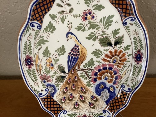 Placa de pared Delft policromada De Delfts Pauw diseño pavo real pintada a mano - Imagen 4 de 9