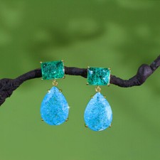 Chic Gold Plated Water Drop Zircon Crystal Dangle Earrings Women Costume Jewelry