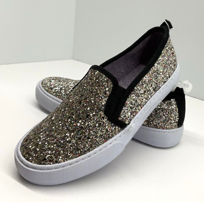 New Girls Cat & Jack Black Sparkly Glitter Slip on Sneakers Loafers Shoes