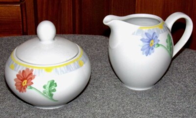 Kahla Gerbera Blume Zuckerdose und Milchkännchen - Set  Porzellan - 3-teilig