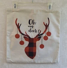 Christmas OH MY DEER Tan & Red Decorative Throw Pillow Zipper Cover 17x17 NWOT
