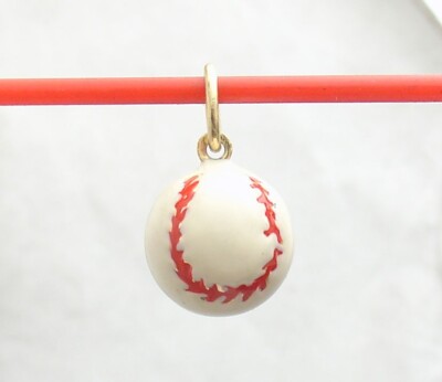 3D italienischer farbiger emaillierter Baseball Charm Anhänger echt 14K Gelbgold