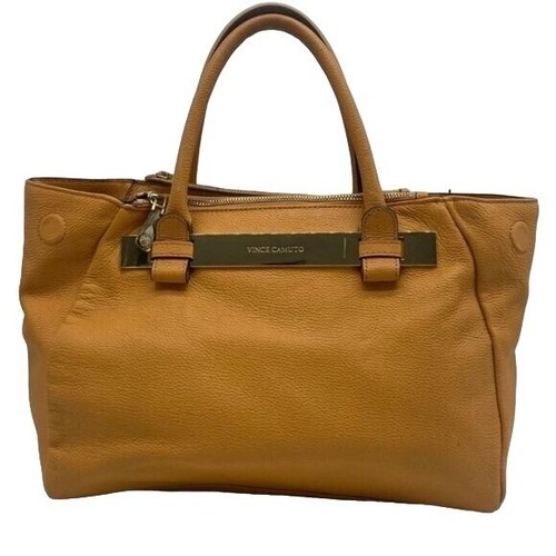 VINCE CAMUTO Jace Tan Leather Satchel Bag 2 handle Floral Inside Pockets Mature