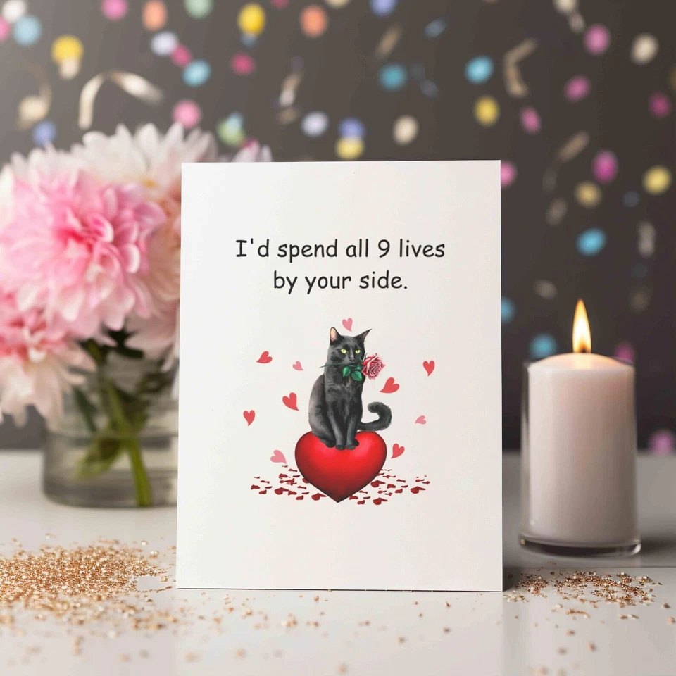 Tarjeta de gato negro, tarjeta de aniversario para esposo, novio, tarjeta para amante de los gatos Foto 3 de 4