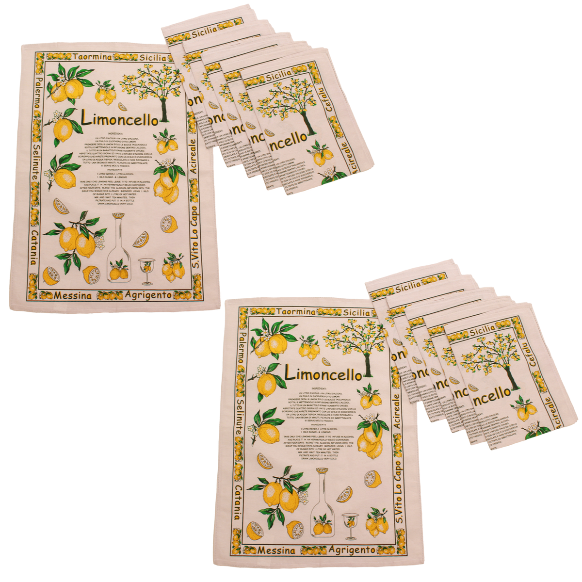 12 Strofinacci Cotone Souvenir Italia - Stampe Sicilia, Sorrento, Limoni, Pizza - Foto 14