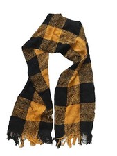 Vintage Scarf Checkered Yellow Black Fringe Cotton 70 x 10 Womens Woven