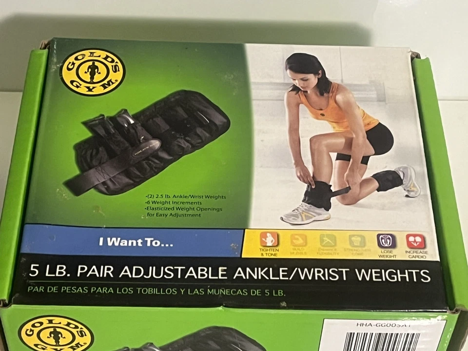 Par de pesas ajustables de tobillo/muñeca Golds Gym de 5 libras. Correa de gancho y bucle Foto 2 de 4