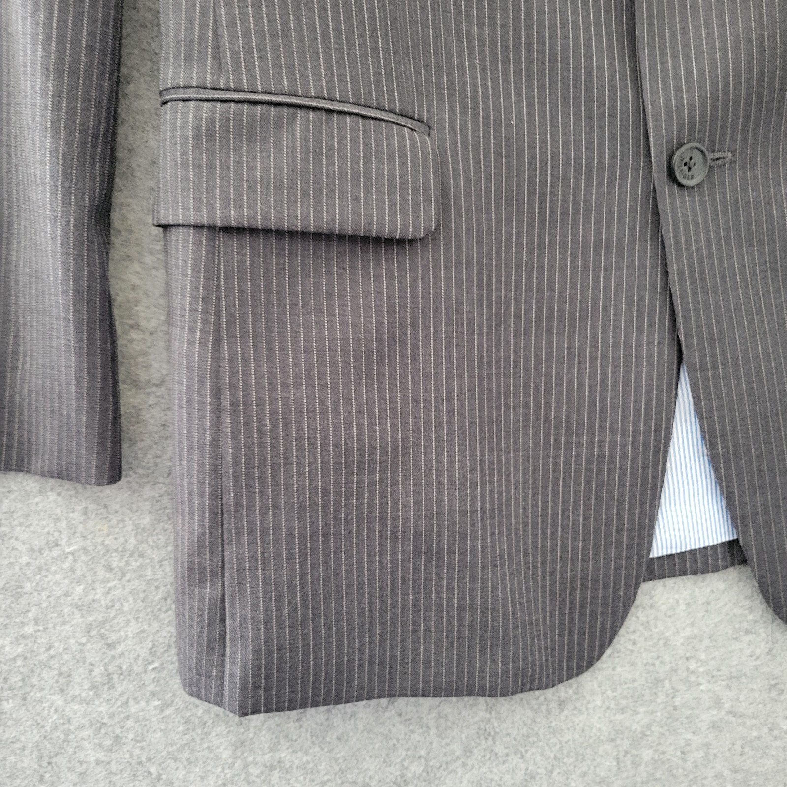 Tommy Hilfiger 100% Wool Gray Striped Double Vented Blazer Sport Jacket Men 40R thumbnail 4