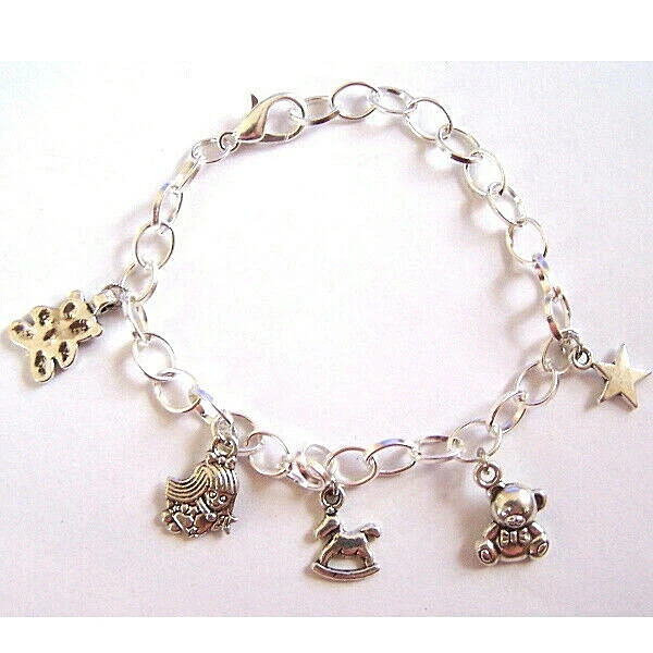 Bracelet "Douce Enfance" argenté 5 breloques - Photo 1/1