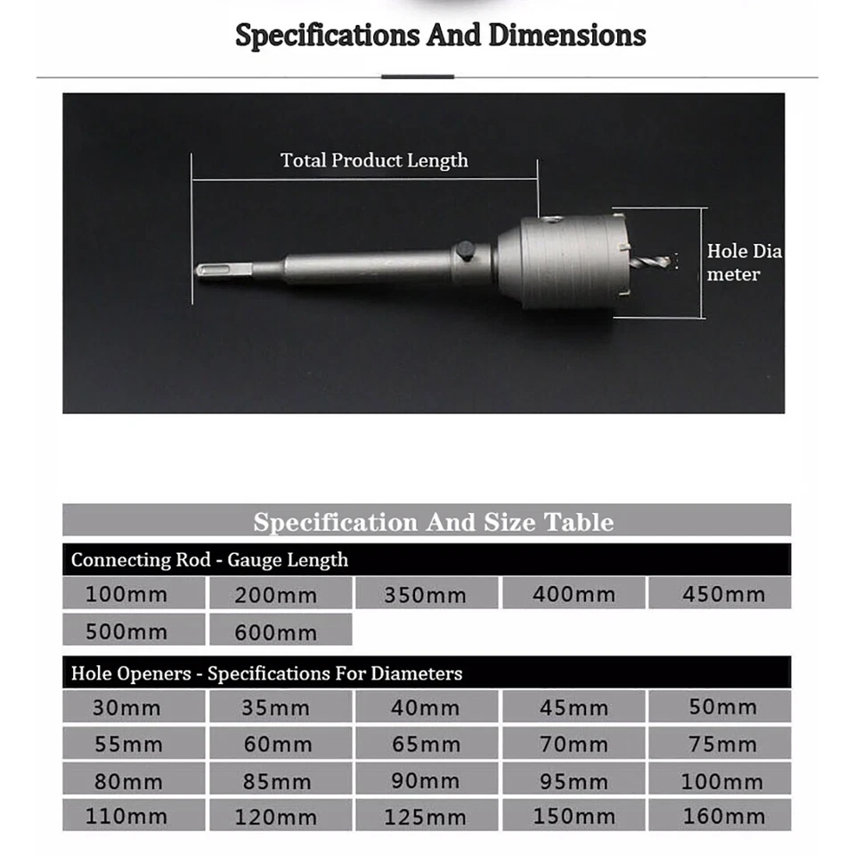30~120mm Diamond SDS PIUS Core Drill Bit Set Hole Saw Cutter for Concrete Brick - Image 3 of 4