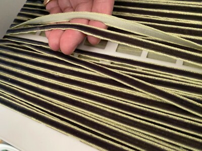 vintage velvet rayon 1/4'' ribbon 1940s dark moss yellow 1yd made in France