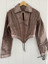 Jean Paul Gaultier X Knwls Cropped Denim Corset Brown Jacket Uk14 Eu42