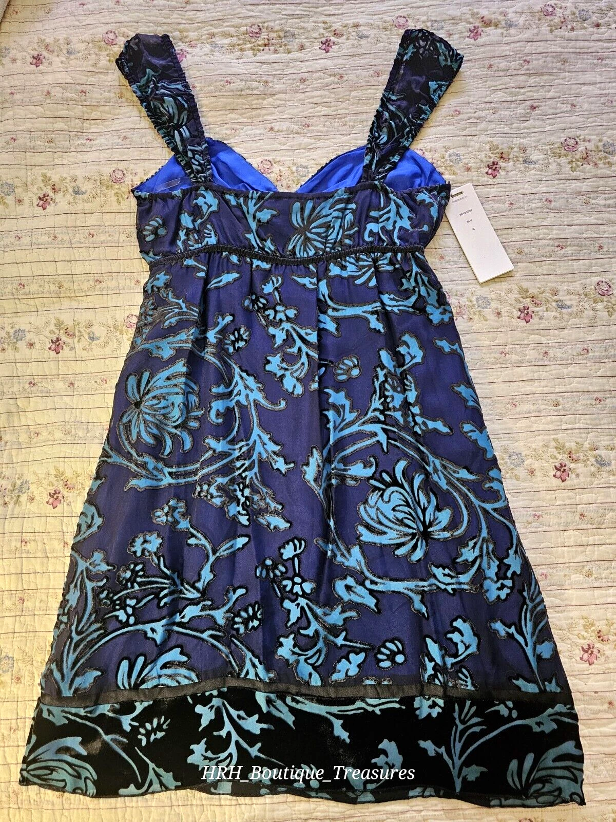 PALM ANGELS Vintage HALE BOB seta velluto baby doll foderato tubino vestito taglia M blu MRSP $228 nuovo con etichette