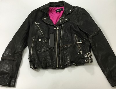 Diesel Women Wild Leather Jacket Grey Medium | Roozzy