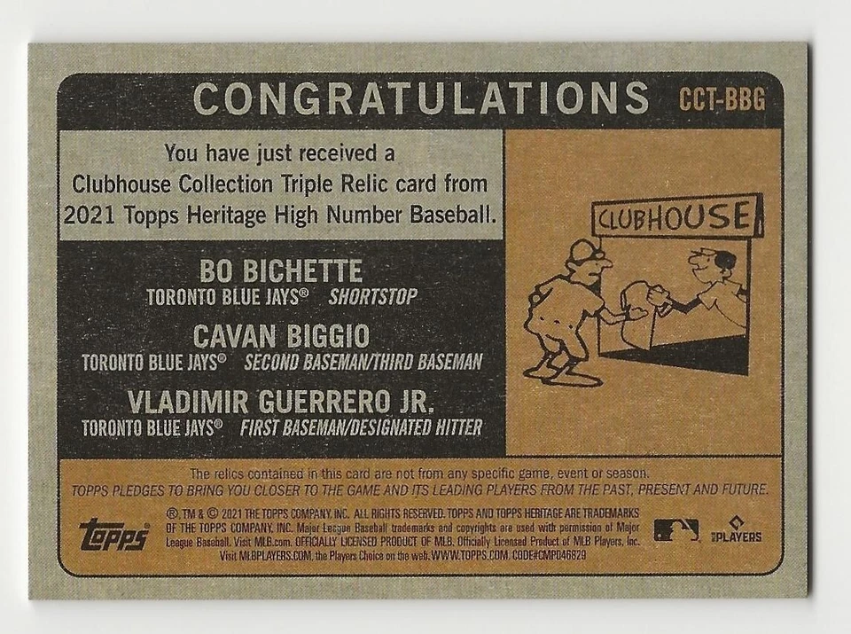 2021 Topps Heritage BICHETTE/BIGGIO/GUERRERO Triple Relic 20/25 Blue Jays Jersey - Image 2 of 2