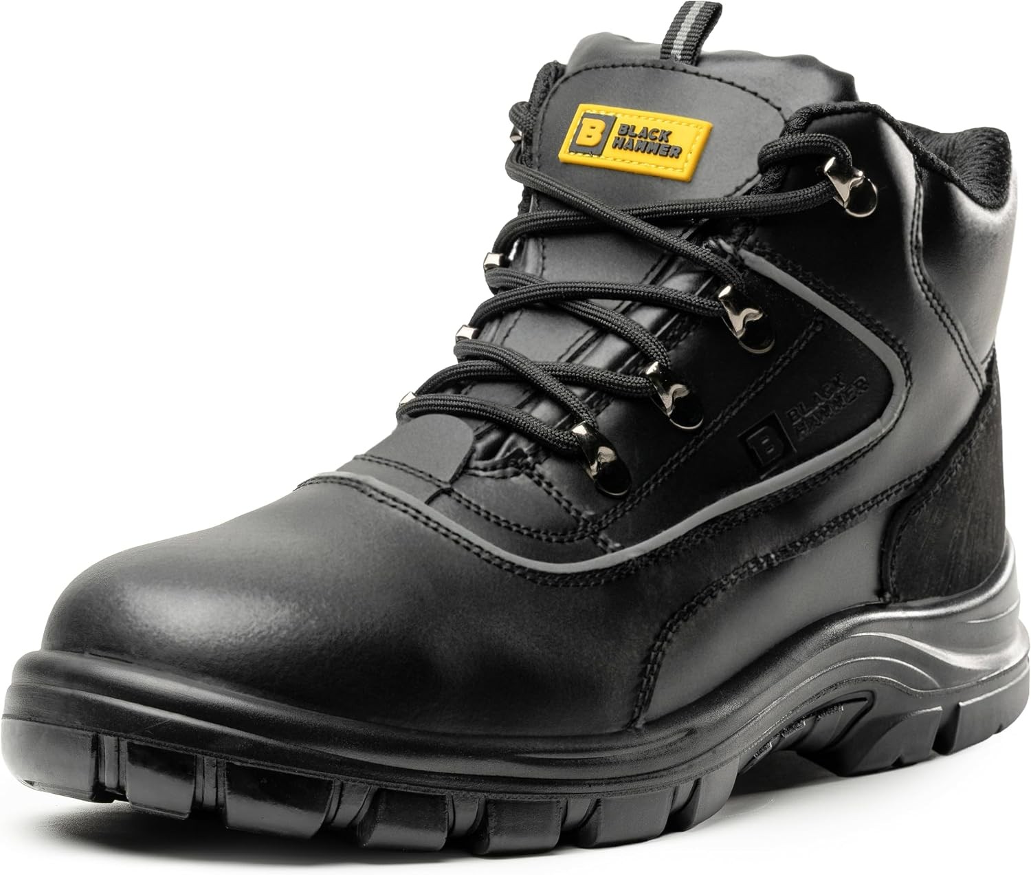 Black Hammer Men's Leather Safety Boots Steel Toe S3 SRC Water-Resistant Size