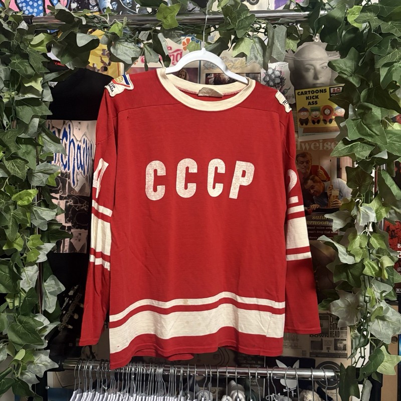 VTG 1970s CCCP Soviet Hockey Jersey 1976 Canada Cup Patches Made in Canada L