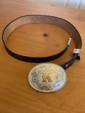 Montana Silversmiths Real Silver Buckle And Leather Artistry Black Belt Letter K
