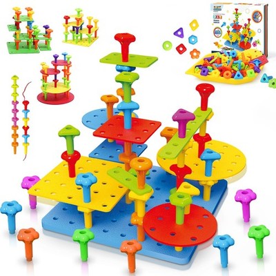 Peg Board Toy set 73Pcs DIY Building Stacking Toys for Kids 3-6 Years Old,STE...